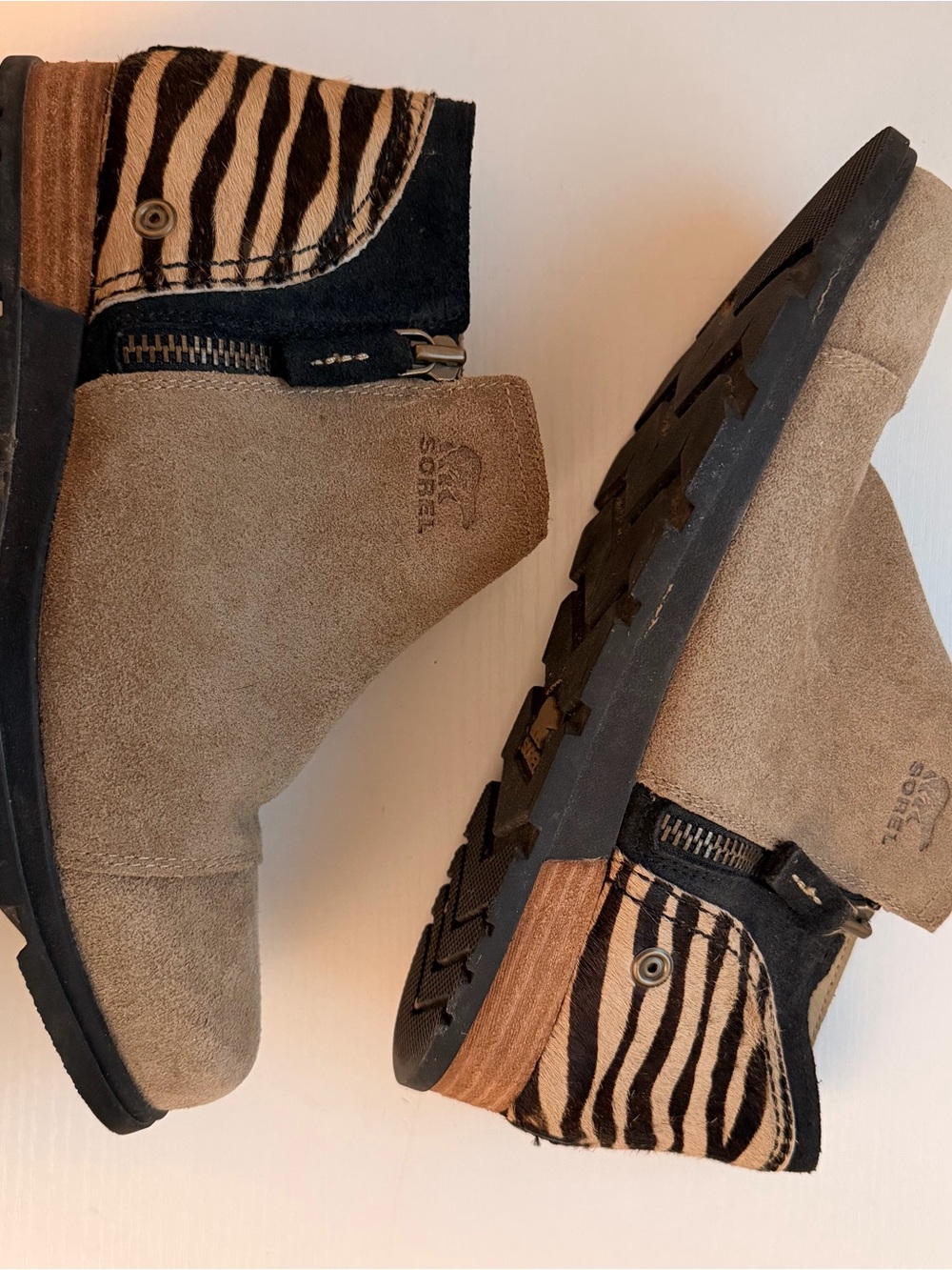 Sorel Zebra Calf Hair Wedge Ankle Boots Suede Womens 10.5